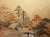 Wood 1960s Shōwa Era Japanese Silk Byobu Screen "Mountain Landscape With Houses" For Sale - Image 7 of 17