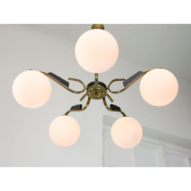 Mid-Century Modern Italian Brass and Opaline Chandelier, 1960 For Sale - Image 14 of 18
