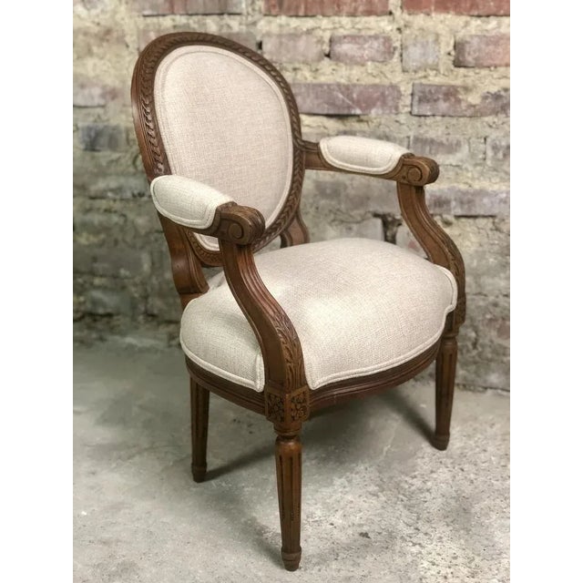 Louis XVI Style Carved Walnut Armchair with Beige Upholstery For Sale - Image 6 of 11