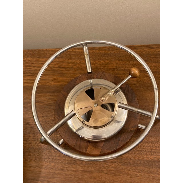 Avocado Vintage Green Enamel, Wood, Chrome Fondue Pot With 11 Forks For Sale - Image 8 of 9