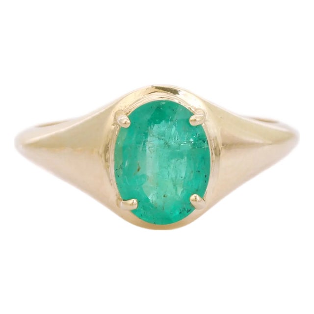 Vintage Style Oval Emerald Chunky Statement Ring Size 5 For Sale