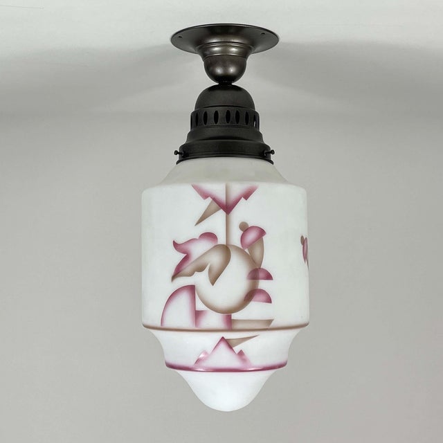 Art Deco Frosted Glass & Burnished Metal Flush Mount, Germany, 1930s For Sale - Image 4 of 16