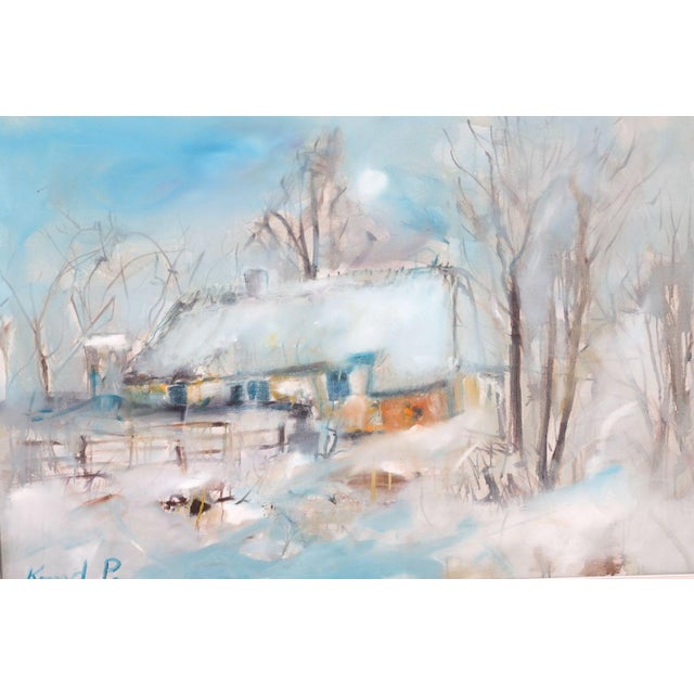 The piece is signed lower left corner. Frame: H 33.5" x W 45" Canvas: 36.5" x W 38.5" Artist Knud Pedersen (26 December...