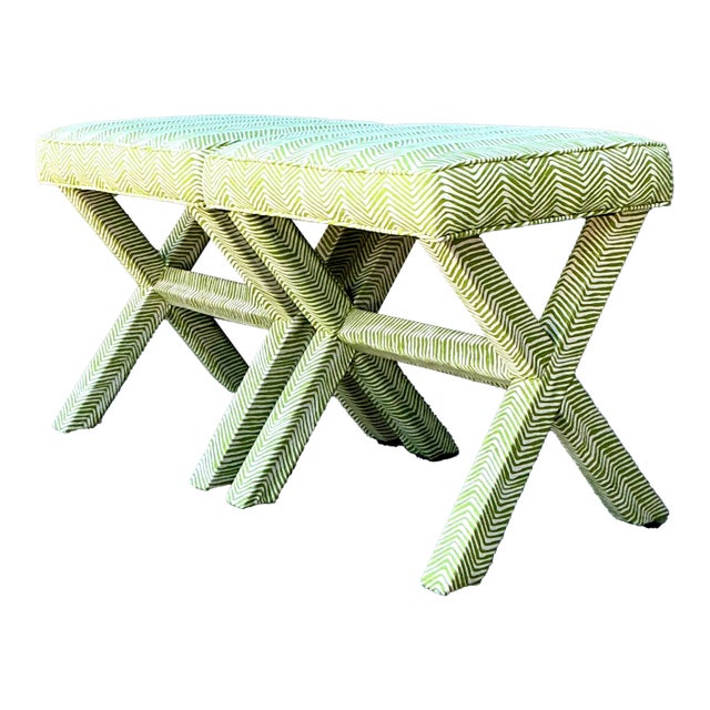 Vintage X Bench in Quadrille Alan Campbell “Zig Zag” For Sale