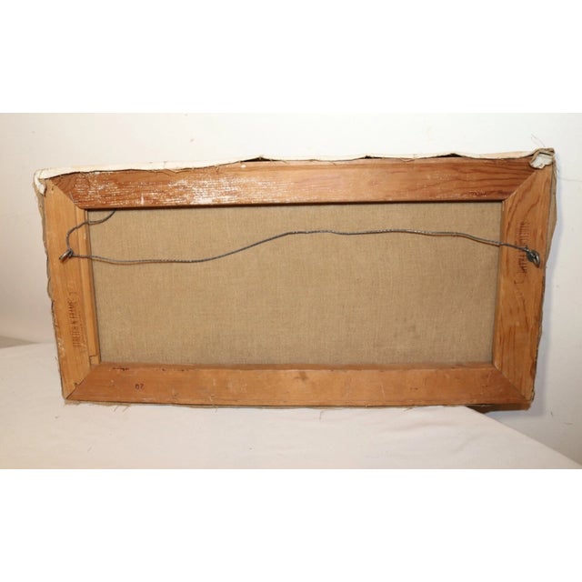 Antique Original Traveling Horse Back Carriage Stylized Oil Painting on Canvas For Sale - Image 9 of 10