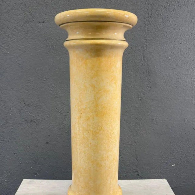 Vintage 20th Century Glazed Ceramic Pedestal Column in Marbled Onyx & Marble Effect Display Stand For Sale - Image 3 of 6