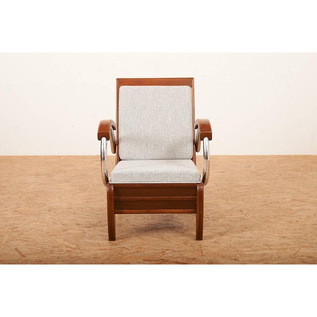 Upholstered Armchair in Wood, Plywood, Chrome-Plated Tubular Steel with Volz Cushion For Sale - Image 3 of 11