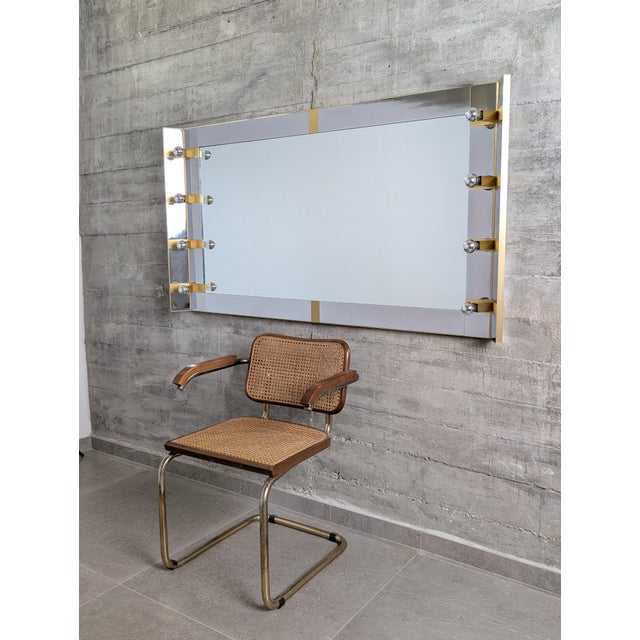 Mid-Century Modern Illuminated Dressing Room Mirror in Chrome and Brass by Gaetano Sciolari, Italy, 1970s For Sale - Image 3 of 18