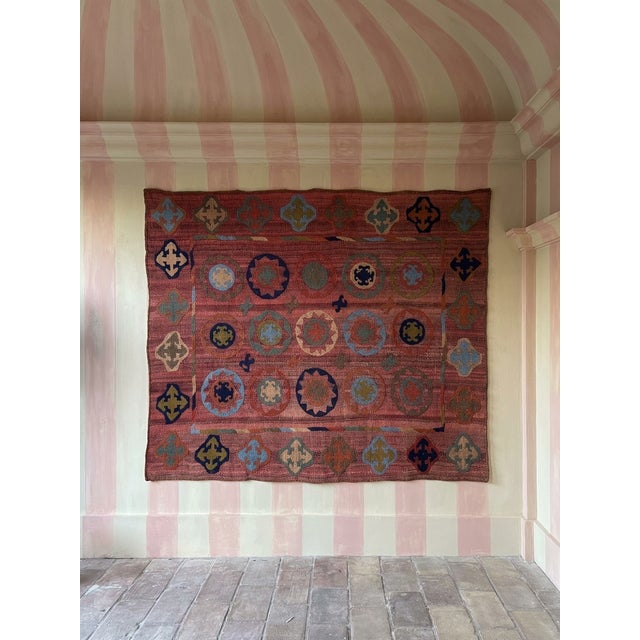 Vintage Hand-Embroidered Uzbek Suzani Textile - 4' x 6' Wall Hanging or Table Cover Introduce a striking layer of global...