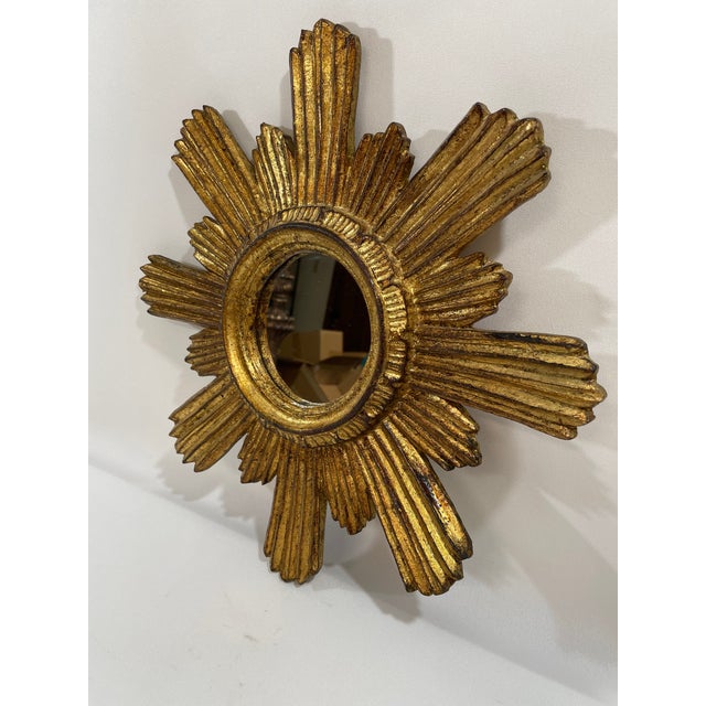 1950s Italian 14.5" Giltwood Sunburst Wall Mirror For Sale - Image 14 of 18