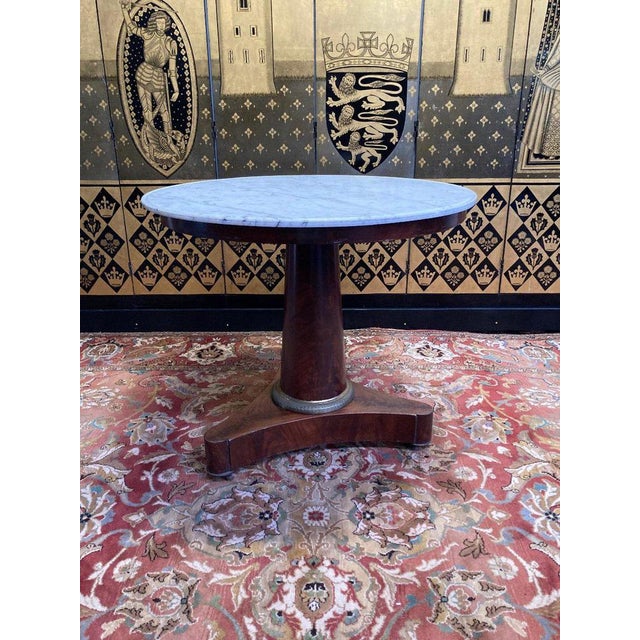 Brown Pedestal Table in Mahogany and Marble Top Veneer For Sale - Image 8 of 9