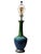 Striking mid century modern ceramic table lamp with graduated blue green glaze, in excellent working condition. Metal...