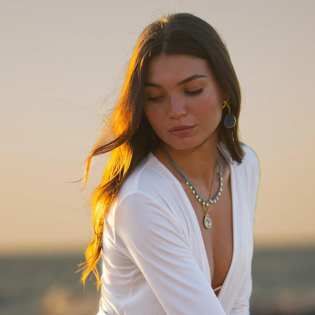 Boho Chic Bohemian Turquoise Coin Charm Choker Necklace For Sale - Image 3 of 10