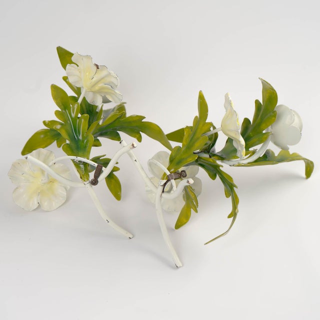 Vintage Italian Tole Metal Candlestick Holders With Hand-Painted Flowers For Sale - Image 15 of 15