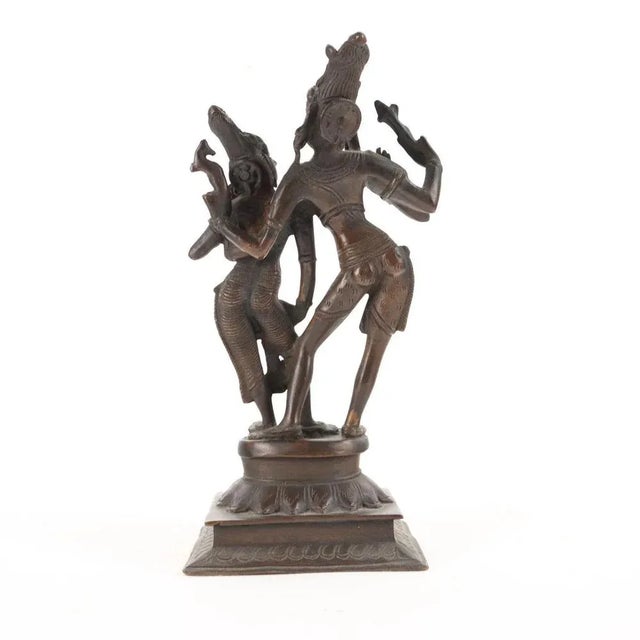 Goldenrod Krishna with Gopi Bronze Sculpture For Sale - Image 8 of 9