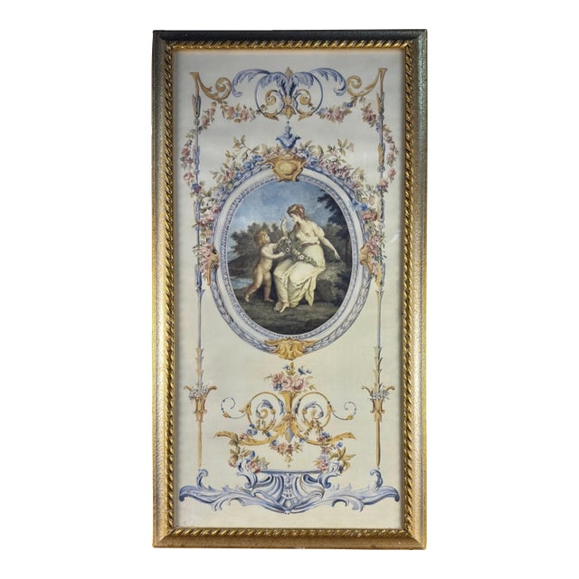 Vintage English Framed Rococo-Style Decorative Print For Sale