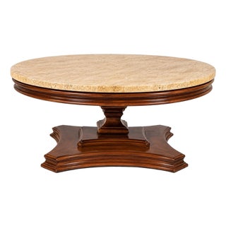 1940s Mediterranean Revival Travertine Round Coffee Table For Sale