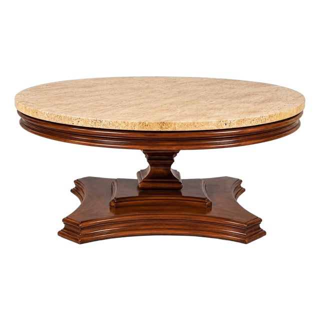 1940s Mediterranean Revival Travertine Round Coffee Table For Sale