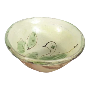 Vintage Clay Pottery Bird Bowl in the Style of Byzantine Half Glazed Ceramics