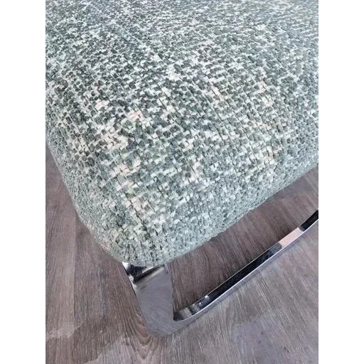 Mid Century Modern Milo Baughman Chrome Sculptural Cantilever Armchair & Ottoman in a Sea-foam Creme Velvet Chenille - Set...