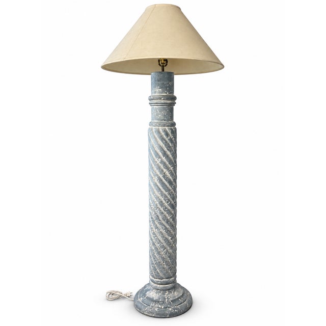1980s Postmodern Blue-Gray Twisted Column Floor Lamp With Cream Empire Shade For Sale - Image 9 of 14