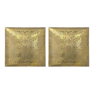 Hollywood Regency Style Brass Square Filigree Design Wall Sconce, a Pair For Sale