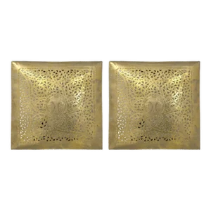 Hollywood Regency Style Brass Square Filigree Design Wall Sconce, a Pair