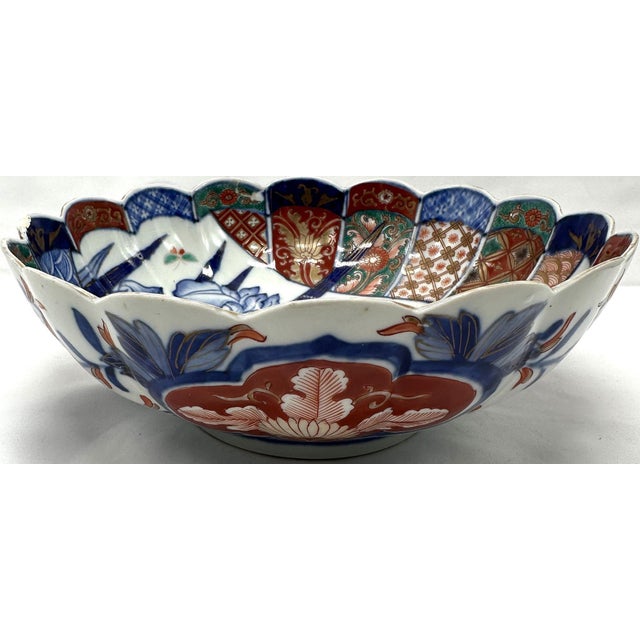 19th Century Japanese Meiji Imari Kinrande Porcelain Scalloped Iris Bowl 10 Inch For Sale - Image 12 of 16