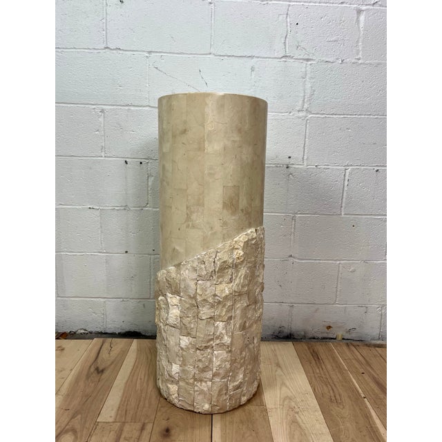 Postmodern Vintage Postmodern Tessellated Stone Pedestal Sculptural Textured Base 1980s For Sale - Image 3 of 9