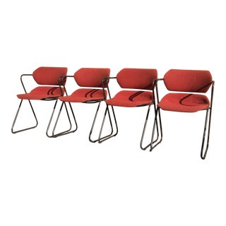 Mid Century Orange and Charcoal Grey Acton Stacker Chairs- Set of 4 For Sale