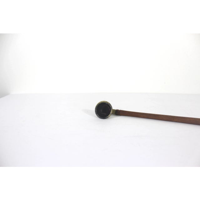 Farmhouse Antique Brass and Wood Candle Snuffer With Match Striker Long Handle For Sale - Image 3 of 10