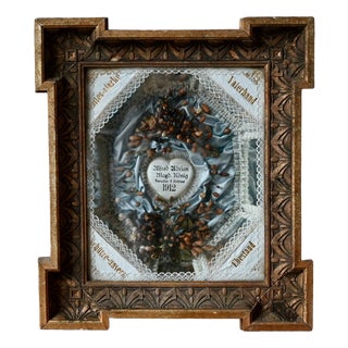 Jugendstil Bohemian Wedding Keepsake Frame in Gilded Wood and Glass, 1912 For Sale