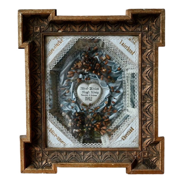 Jugendstil Bohemian Wedding Keepsake Frame in Gilded Wood and Glass, 1912 For Sale
