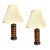 Turned Wood Barrel Form Table Lamps With Shades, Set of 2 For Sale
