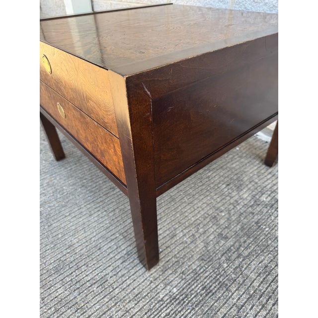 Mid-Century Burl Wood Nightstand by Century Furniture With Brass Pulls For Sale - Image 9 of 12