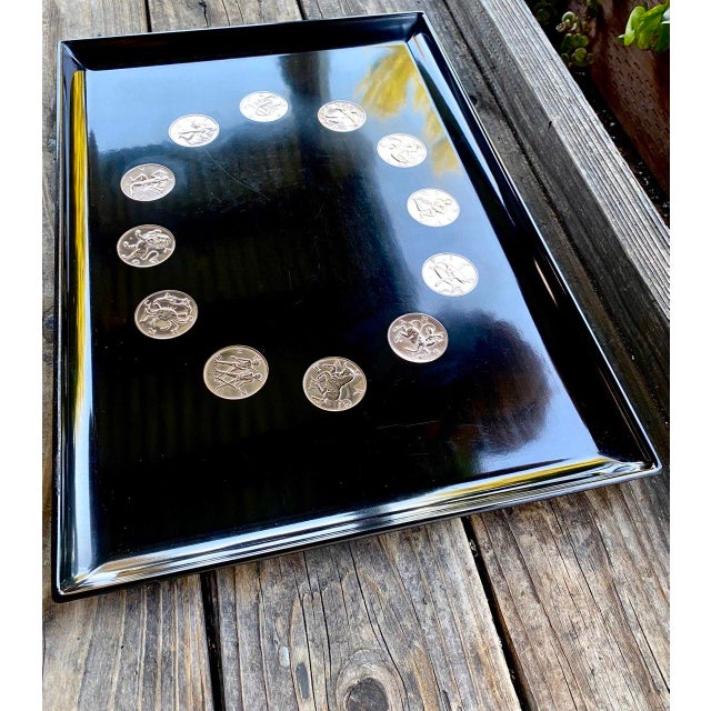 Art Deco Zodiac Serving Tray Vintage Couroc of Monterey | 12 Astrological Medallions | California Modern For Sale - Image 3 of 18