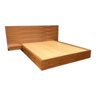 Queen Size Bimma Loft Custom Design Walnut Finish Storage Bed + Nightstand For Sale