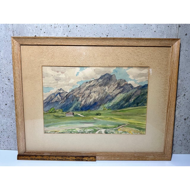 Fritz Wucherer Swiss Alps Watercolor Painting, Framed Cabin Landscape, 1941 For Sale - Image 10 of 10