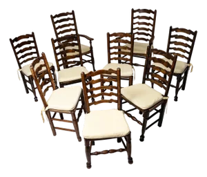 Ladderback Dining Chairs, 19th Century, Set of 9