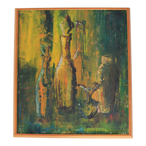 Vintage Moody Abstract Still Life Painting of Bottles