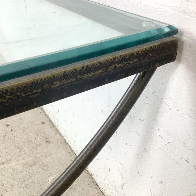 Gray Sculptural Patinated Iron and Beveled Glass Coffee Table For Sale - Image 8 of 14