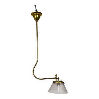 Late 19th Century Victorian J-Style Ceiling Light Fixture With Etched Glass Shade For Sale