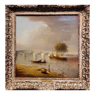 William Marlow -A Bridge Near London -18th Century Oil Painting For Sale