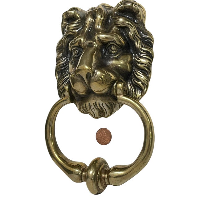 Antique English Brass Lion Head Door Knocker For Sale - Image 6 of 11