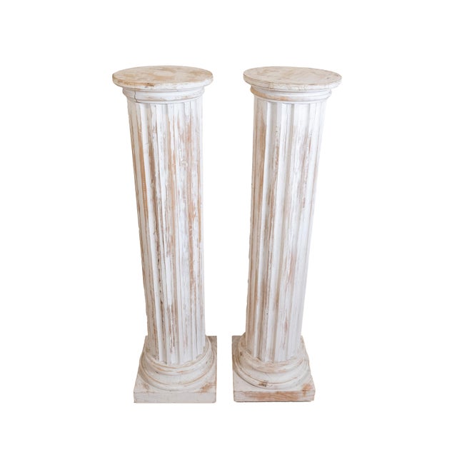 This elegant pair of Neoclassical fluted columns features a beautifully softened whitewashed finish, lending architectural...