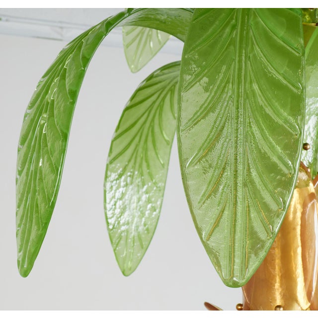 1970s Vintage Italian Glass and Brass Palm Tree Floor Lamp For Sale - Image 5 of 11