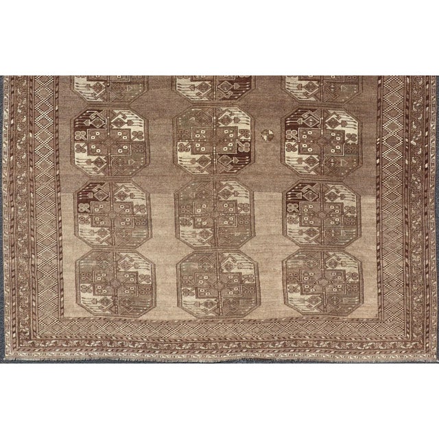 Mid 20th Century Hand-Knotted Turkomen Ersari Rug in Wool With Sub-Geometric Repeating Gul Design For Sale - Image 12 of 13