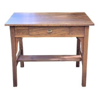 Vintage Mission Oak Arts & Crafts Writing Desk With Stretcher Shelf For Sale