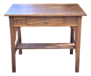 Vintage Mission Oak Arts & Crafts Writing Desk With Stretcher Shelf