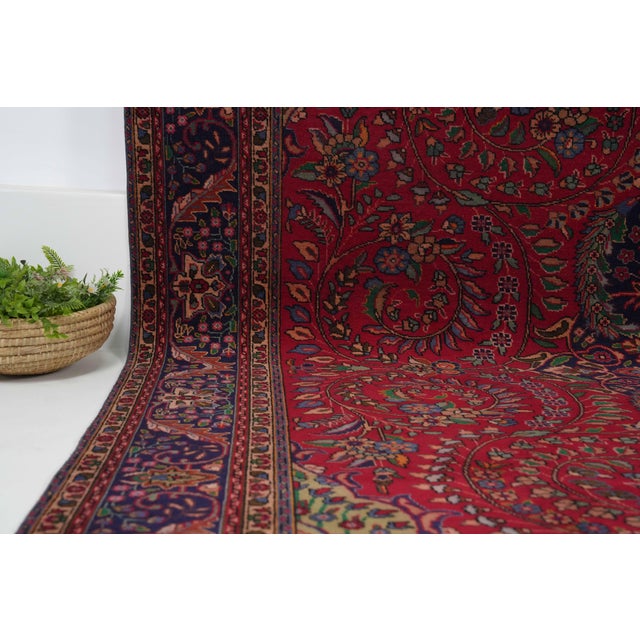 Textile 1970s Vintage Persian Handmade Wool 10x13 Red Area Rug For Sale - Image 7 of 11